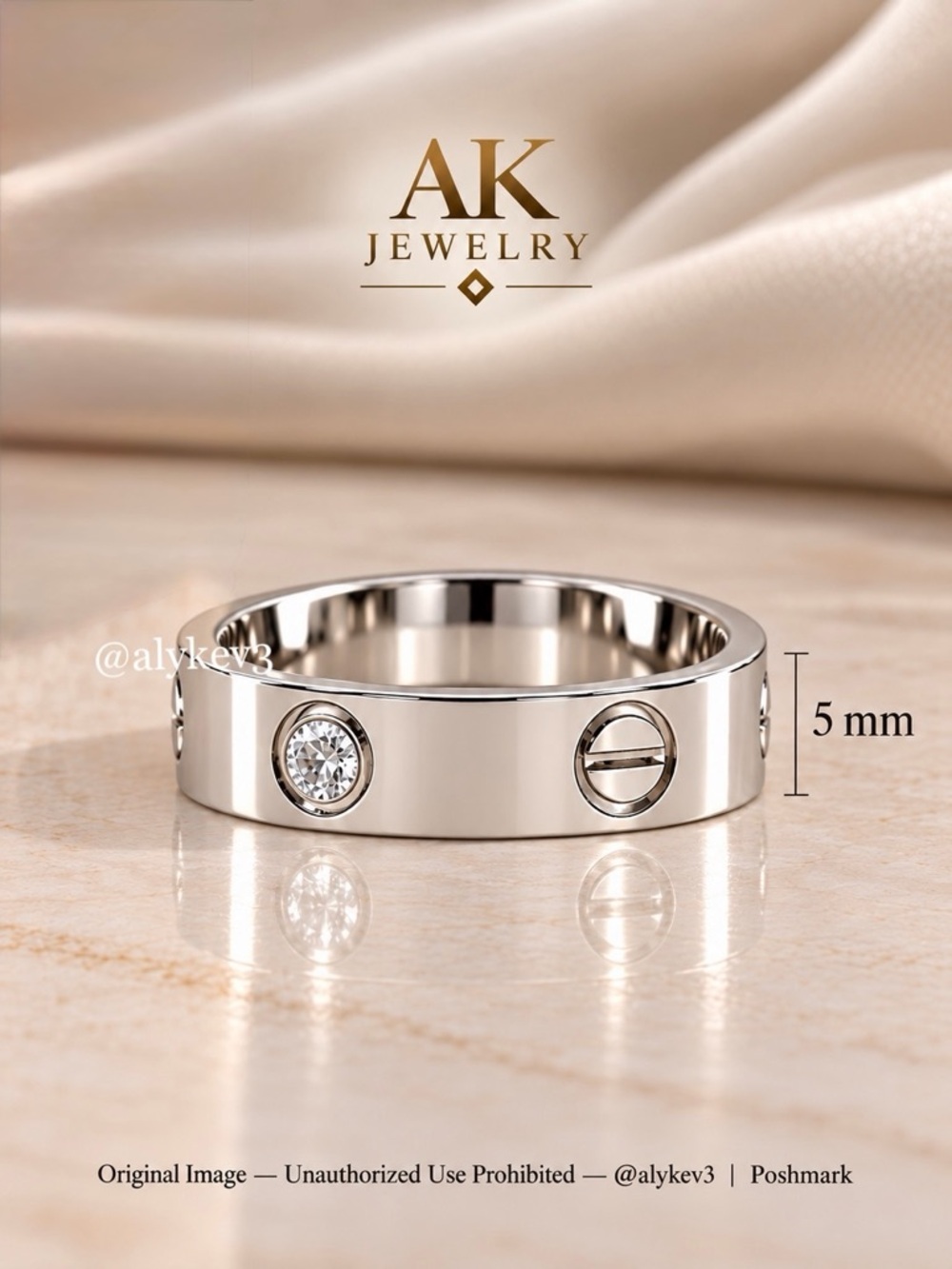 💎LUXURY 5mm Width Titanium Silver RING, Diamond & Screw Drill | AK Jewelry™